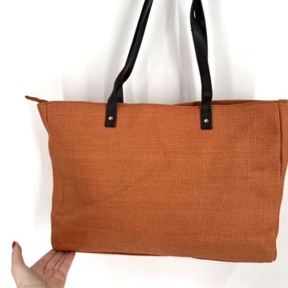 NWT Earth‎ Axxessories Womens Woven Double Handle Tote Shoulder Bag Burnt Orange - Picture 3 of 14